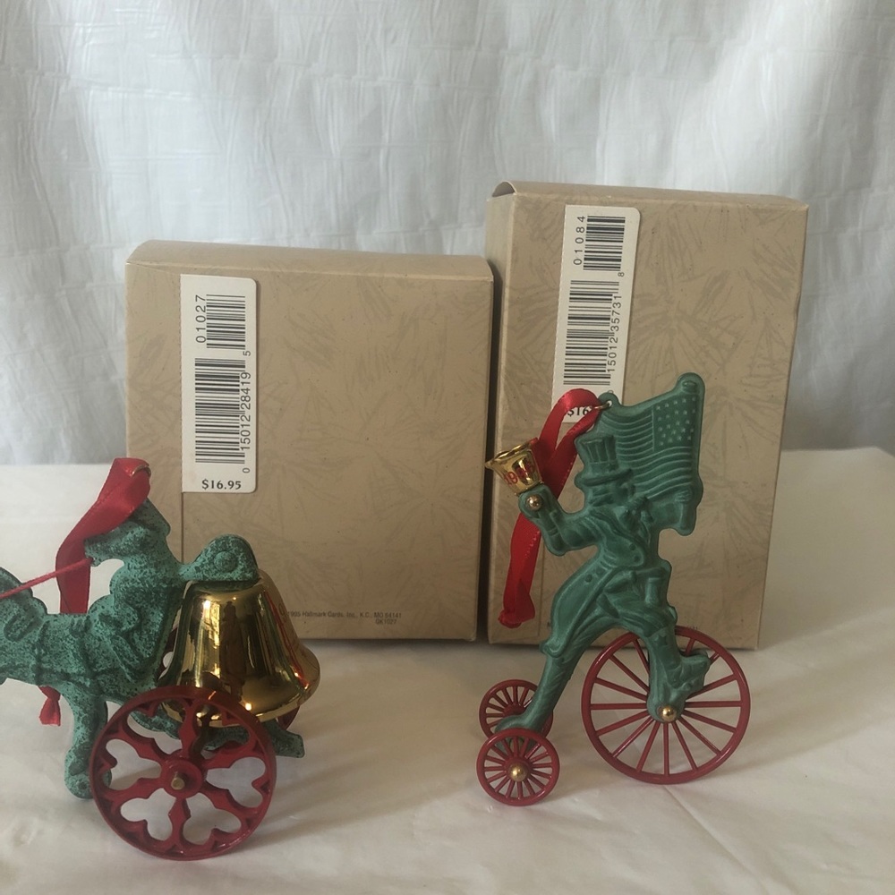 Hallmark Turn of Century die cast toy brass bell ornaments Uncle Sam and Fireman - Picture 8 of 10